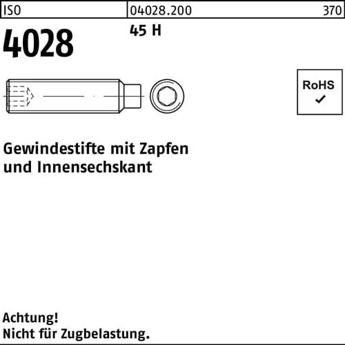 Gewindestift ISO 4028 Zapfen/Innen-6kt M5x 18 45 H 500 Stück Nur Für Kurze Zeit