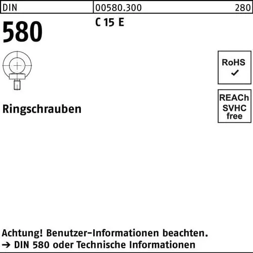 Sonderaktion Ringschraube DIN 580 M39 C 15 E 1 Stück