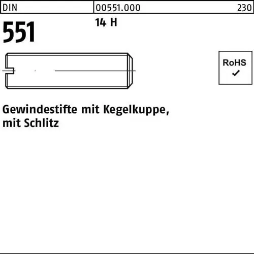 Gewindestift DIN 551 Kegelkuppe/Schlitz M4x 20 14 H 200 Stück Preisreduziert