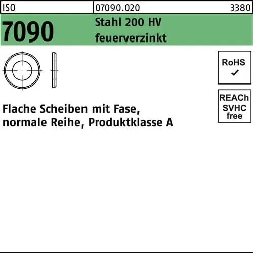 Unterlegscheibe ISO 7090 m.Fase 48 Stahl 200 HV feuerverz. 25 Stück Online Kaufen