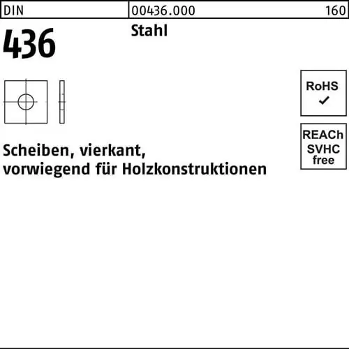 Unterlegscheibe DIN 436 vierkant 24x 70x 6 Stahl 50 Stück Top-Angebot