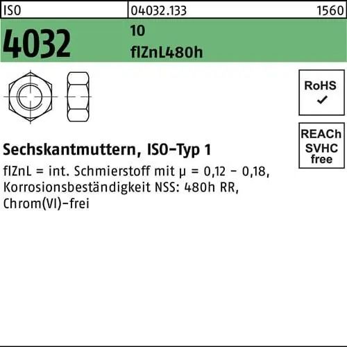 Sechskantmutter ISO 4032 M30 16 zinklamellenb. 25 Stück Neue Kollektion