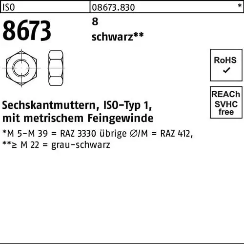 Sichere Zahlung Sechskantmutter ISO 8673 M10x 1 8 sw 100 Stück