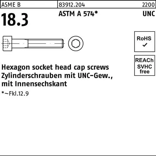 Zylinderschraube R 83912 UNC-Gewinde/Innen-6kt 1/4x 5/8 ASTM A 574 100St. Jetzt Kaufen