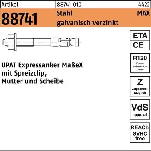 Expressanker R 88741 MAX 12/160/260 Stahl galv.verz. 10 Stück UPAT Ausverkauf