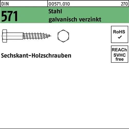 Sechskantholzschraube DIN 571 8x 100 Stahl galv.verz. 100 Stück Markenprodukt