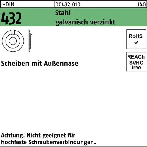 Scheibe DIN 432m.Außennase 21 Stahl galv.verz. 50 Stück Mega-Angebot