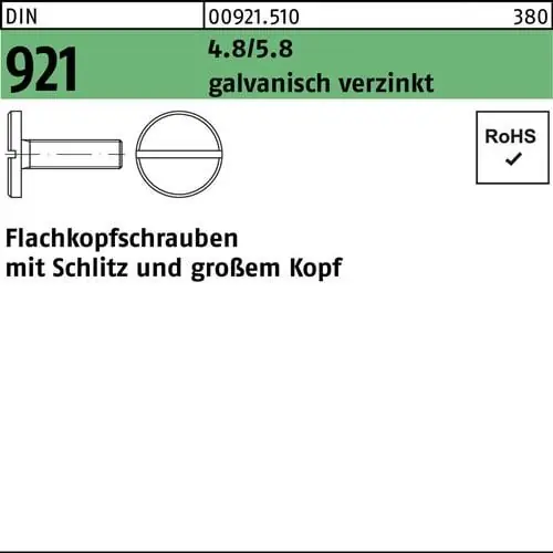 Flachkopfschraube DIN 921 Schlitz M6x 20 4.8/5.8 galv.verz. 100St. Ausverkauf