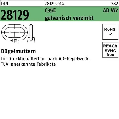 Zertifiziert Bügelmutter DIN 28129 M24 C35E ADW7 galv.verz. 1 Stück