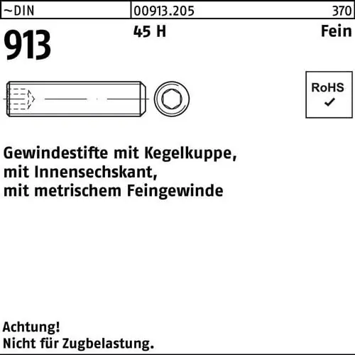 Gewindestift DIN 913 Kegelkuppe/Innen-6kt M20x1,5x35 45 H Feingew. 50St. Beliebt