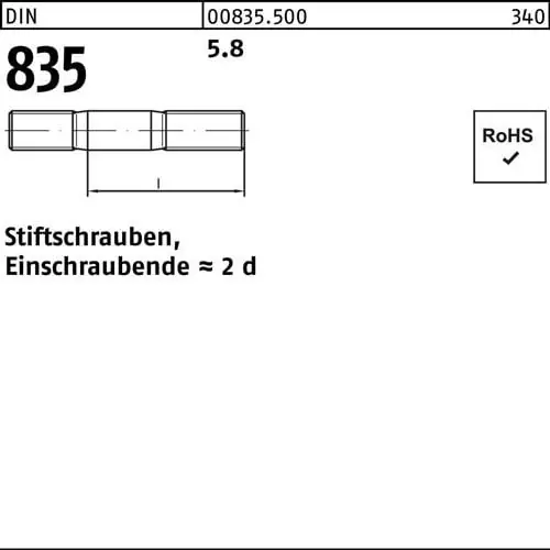 Stiftschraube DIN 835 M10x 25 5.8 Einschraubende=2d 100 Stück Direktkauf