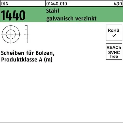 Scheibe DIN 1440 f.Bolzen 6x 12x 1,6 Stahl galv.verz. 100 Stück Finale Aktion