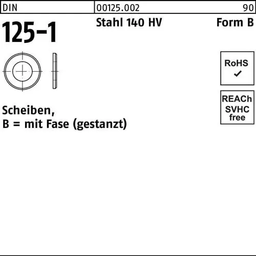 Unterlegscheibe DIN 125-1 B 28x 50x4 Stahl 140 HV 50 Stück Jetzt Kaufen