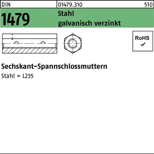 Sechskantspannschlossmutter DIN 1479 ÜZ M8 Stahl galv.verz. 25 Stück Preis Gesenkt