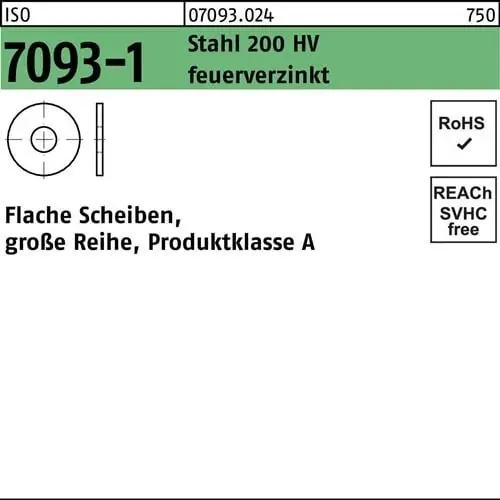 Super-Preis Unterlegscheibe ISO 7093-1 18 Stahl 200 HV feuerverz. 100 Stück