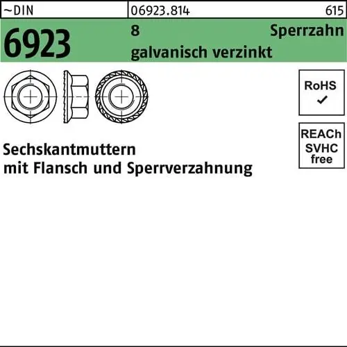 Sechskantmutter DIN 6923 Flansch/Sperrverzahnung M6 8 galv.verz. 1000 Stück Kostenfreie Lieferung