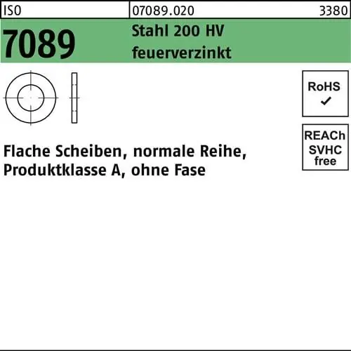 Unterlegscheibe ISO 7089 o.Fase 12 Stahl 200 HV feuerverz. 500 Stück Markenware