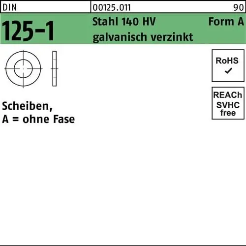 Unterlegscheibe DIN 125-1 A 8,4x16x1,6 Stahl 140 HV galv.verz. 1000St. Nur Für Kurze Zeit