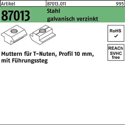 Jetzt Bestellen T-Nutenmutter R 87013 Führungssteg 10mm M6 Stahl galv.verz. 100Stück