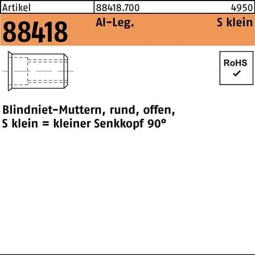 Kracherpreis Blindnietmutter R 88418 SEKO M5 /0,5 -3,0 Aluminium 500 Stück