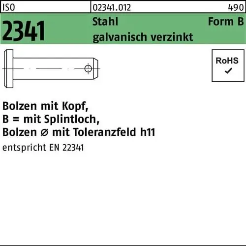 Finale Aktion Bolzen ISO 2341 Kopf/Splintloch B 8x30x26,5 Stahl galv.verz. 100St.