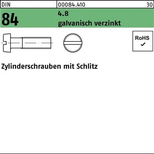 Zylinderschraube DIN 84/ISO 1207 Schlitz M4x14 4.8 galv.verz. 2000St. Solange Der Vorrat Reicht