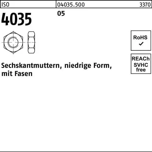 Neue Ware Sechskantmutter ISO 4035 niedrig Fasen M22 5 50 Stück