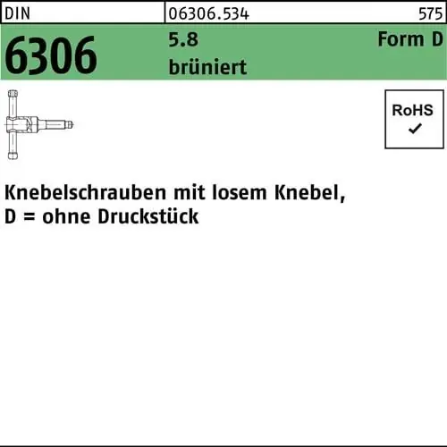 Beliebt Knebelschraube DIN 6306 losen Knebel DM 20x 90 5.8 brüniert 1 Stück