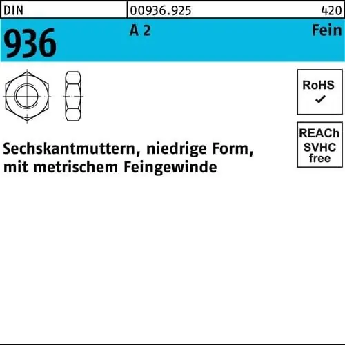 Begrenztes Angebot Sechskantmutter DIN 936 M8x 1 A 2 100 Stück