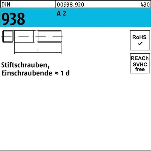 Stiftschraube DIN 938 M6x 20 A 2 25 Stück Wochenendangebot
