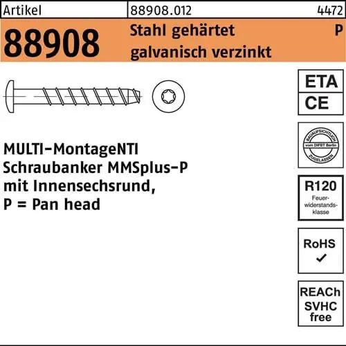 Kostenfreie Lieferung Schraubanker R 88908 MMSplus-P 6x60/15/25 T30 Stahl galv.verz. 100St. HECO