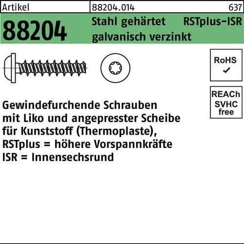 Markenprodukt Gewindefurchendeschraube R 88204 Liko ISR 5x12-T25 Stahl geh.galv.verz. 500St.