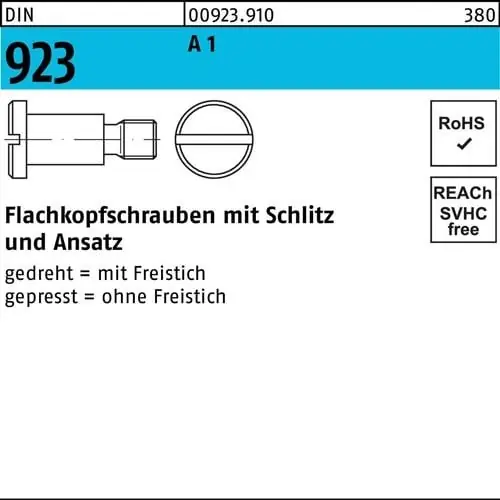 Nur Heute Flachkopfschraube DIN 923 Schlitz/Ansatz M6x20x 9,0 A 1 100 Stück