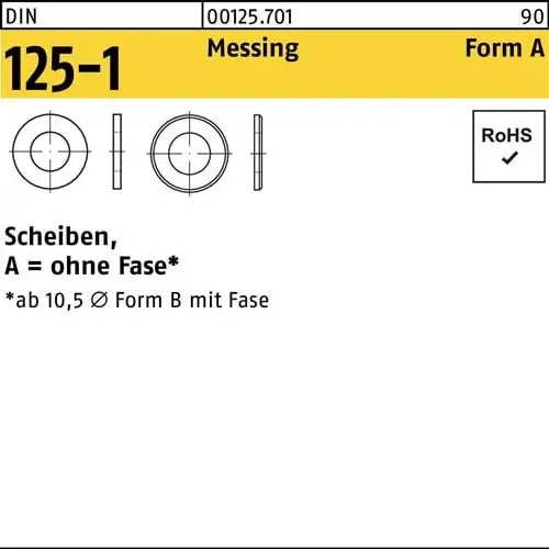 Markenware Unterlegscheibe DIN 125-1 A 3,2x 7x0,5 Messing 1000 Stück
