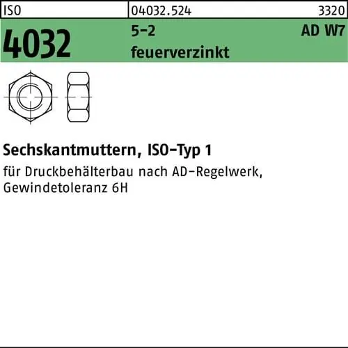 Sechskantmutter ISO 4032 M36 5-2 AD W7 feuerverz. 10 Stück Sonderangebot