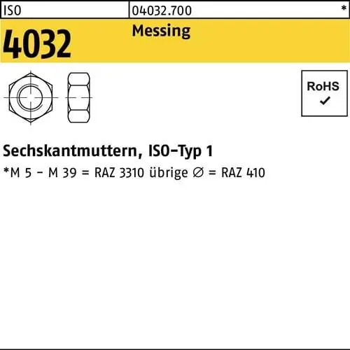Beliebt Sechskantmutter ISO 4032 M2,3 Messing 1000 Stück