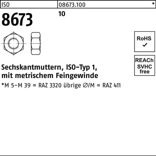 Sechskantmutter ISO 8673 M24x 1,5 10 25 Stück Zertifiziert