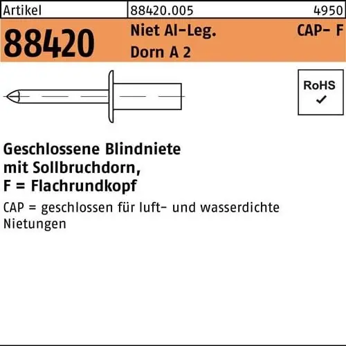 Top-Angebot Blindniete R 88420 Flachrundkopf 4,8x 21 Niet Aluminium/Dorn A 2 250St. GESIPA