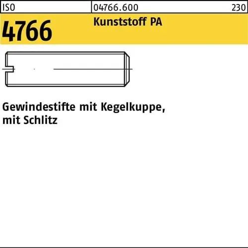 Gewindestift ISO 4766 Kegelkuppe/Schlitz M10x 30 Polyamid 100 Stück Mega-Angebot