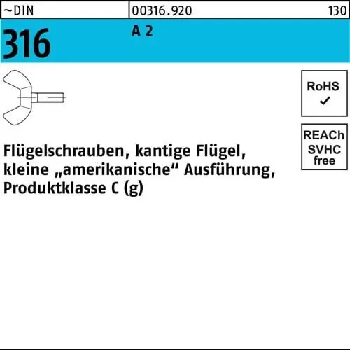 Beliebt Flügelschraube DIN 316 M10x 16 A 2 kleine Ausführung 50 Stück