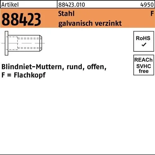 Blindnietmutter R 88423 FLAKO M4 /2,5 -4,5 Stahl galv.verz. 500St. Preiswert