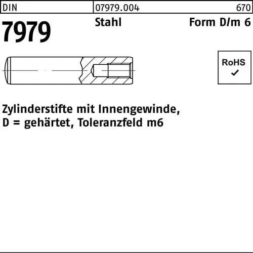 Garantierte Lieferung Zylinderstift DIN 7979 Innengewinde D 10x28 Stahl gehärtet Toleranz m6 100St.
