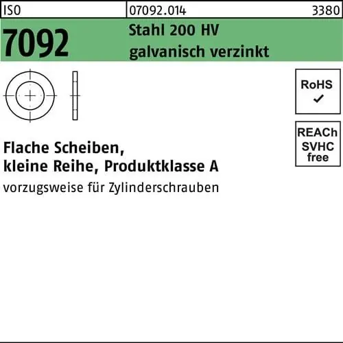 Kostenfreie Lieferung Unterlegscheibe ISO 7092 10 Stahl 200 HV galv.verz. 1000 Stück