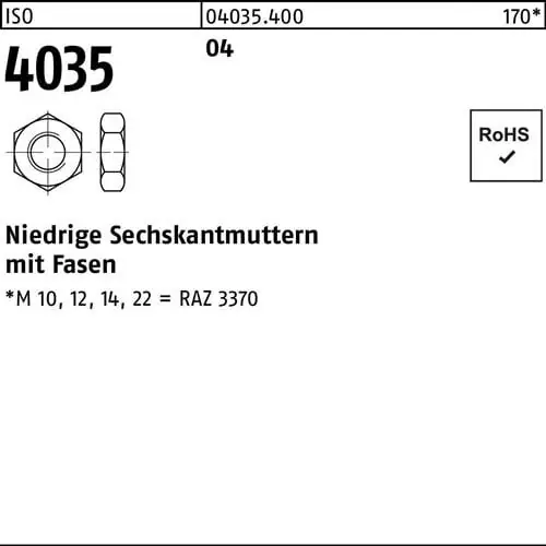 Sechskantmutter ISO 4035 niedrig Fasen M3 Automatenstahl 1000 Stück Beliebt