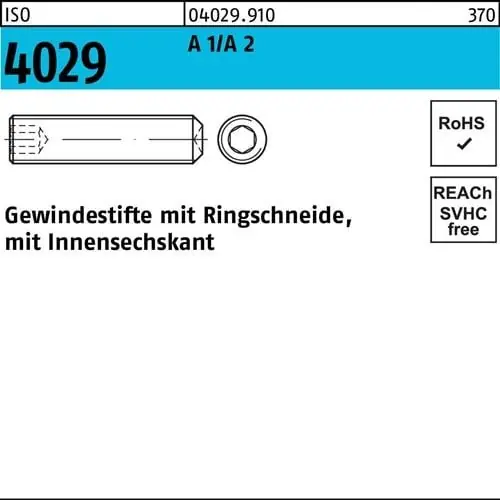 Gewindestift ISO 4029 Ringschneide/Innen-6kt M12x 12 A 2 50 Stück Top-Angebot