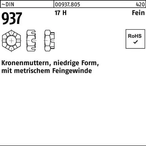 Schneller Versand Kronenmutter DIN 937 niedrige FormM18x 1,5 17 H Feingew. 50 Stück