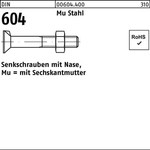 Gratis Versand Senkschraube DIN 604 Nase/6-ktmutter M12x 65 Mu Stahl 4.6 50 Stück