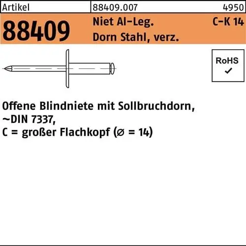Blindniete R 88409 großer FLAKO 5x30 D.14mm Niet Alu/Dorn Stahl verz. 100St. Super-Preis