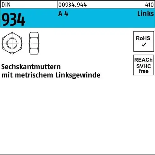 Wochenendangebot Sechskantmutter DIN 934 links M16 -LH A 4 (- 70) 25 Stück