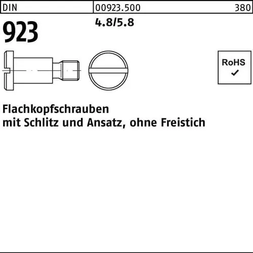 Flachkopfschraube DIN 923 Schlitz/Ansatz M6x 4x 9,0 4.8/5.8 100 Stück Highlight